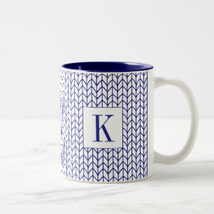 Strickmuster-Initialen-Tasse Navy Zweifarbig Zweifarbige Tasse