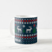 Strickmuster Weihnachtskiefern Hirsche Custom Kaffeetasse (Vorderseite Links)