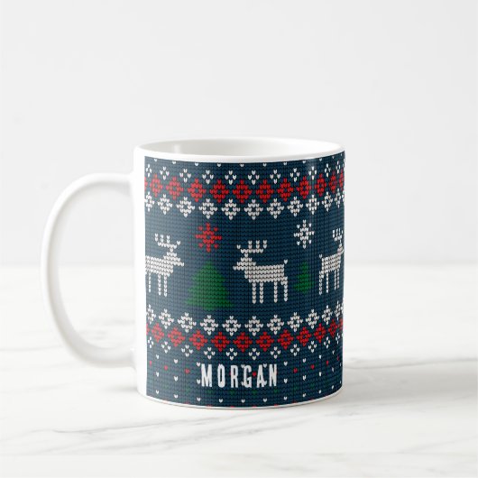 Strickmuster Weihnachtskiefern Hirsche Custom Kaffeetasse (Links)