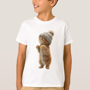 Strickmütze Kitten Stehende Ginger Katze Kinder T-Shirt