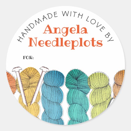 Stricknadeln aus gezogenem Garn, handgefertigt Runder Aufkleber (Vorderseite)