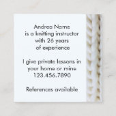 Stricknadeln Garnkunstlehrer Quadratische Visitenkarte (Rückseite)