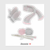 Stricknadeln mit Schals Aufkleber (Blatt)