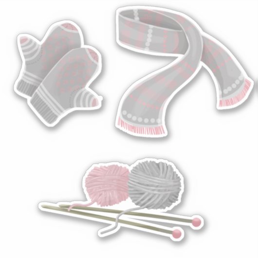 Stricknadeln mit Schals Aufkleber (Vorderseite)