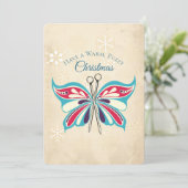 Stricknadeln, Schmetterling Strickerin Weihnachtsk Feiertagskarte (Stehend Vorderseite)