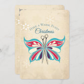 Stricknadeln, Schmetterling Strickerin Weihnachtsk Feiertagskarte (Vorne/Hinten)