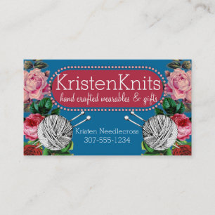 Stricknadeln Strickerin vintage Rosen Visitenkarte