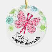 Stricknadelschmetterlingsgarn Weihnachtsverzierung Keramik Ornament (Vorne)