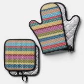 Strickstichstreifen Ofenhandschuh & Topflappen-Set (Vorderseite/Rückseite)