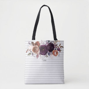 Strickte Lila und Burgundy Floral Monogramm Tasche