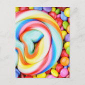 Strickte Lollipop und farbenfrohe Smarties Postkarte (Vorderseite)