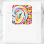 Strickte Lollipop und farbenfrohe Smarties Quadratischer Aufkleber (Tasche)