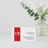 Strickte Monogram White Red Standard Business Card Visitenkarte (Stehend Vorderseite)