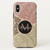 Strickte Rose Gold Glitzer Leopard Monogramm Case-Mate iPhone Hülle (Rückseite)