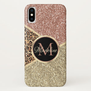 Strickte Rose Gold Glitzer Leopard Monogramm Case-Mate iPhone Hülle