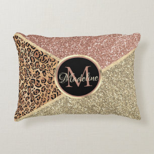 Strickte Rose Gold Glitzer Leopard Monogramm Dekokissen