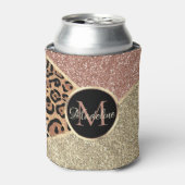 Strickte Rose Gold Glitzer Leopard Monogramm Dosenkühler (Kanne Vorderseite)