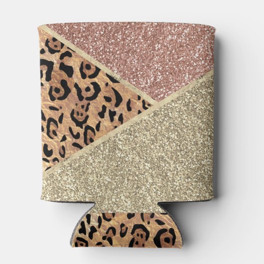 Strickte Rose Gold Glitzer Leopard Monogramm Dosenkühler (Rückseite)