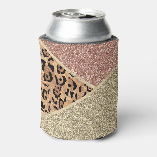 Strickte Rose Gold Glitzer Leopard Monogramm Dosenkühler (Kanne Rückseite)