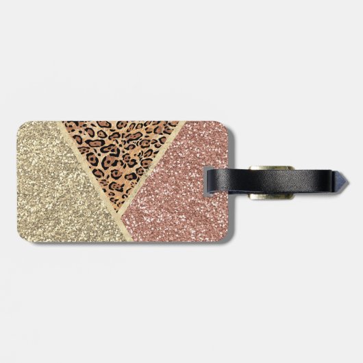 Strickte Rose Gold Glitzer Leopard Monogramm Gepäckanhänger (Rückseite horizontal)