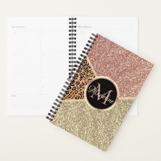 Strickte Rose Gold Glitzer Leopard Monogramm Planer (Anzeige)