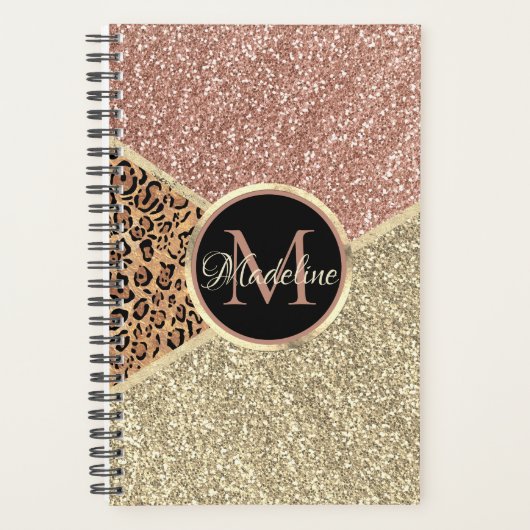 Strickte Rose Gold Glitzer Leopard Monogramm Planer (Vorderseite)