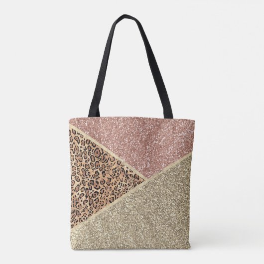 Strickte Rose Gold Glitzer Leopard Monogramm Tasche (Rückseite)