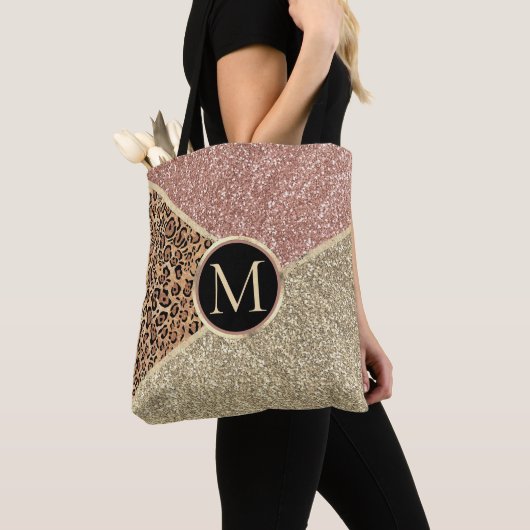 Strickte Rose Gold Glitzer Leopard Monogramm Tasche (Von Nahem)
