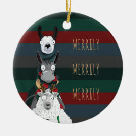 Strickte Wintertiere "Merrily Merrily" Keramik Ornament