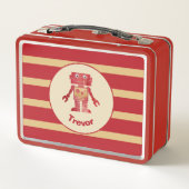 Strickter Mit Monogramm Red Gold Roboter mit Namen Metall Brotdose (Rückseite)