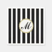 Stricktes Schwarz-weißes Monogramm-Papier Napkins Serviette (Vorderseite)