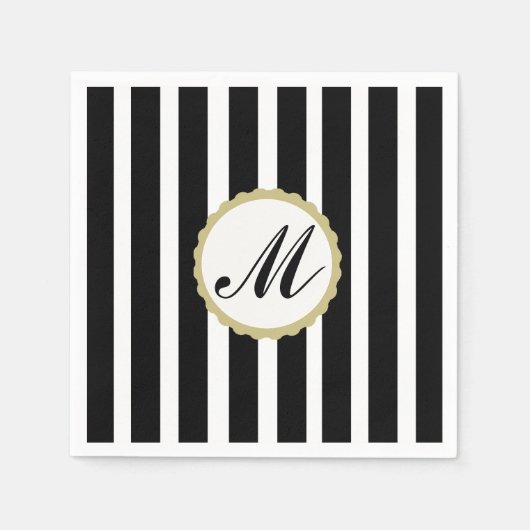 Stricktes Schwarz-weißes Monogramm-Papier Napkins Serviette (Vorderseite)