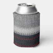 Strickwolle: rote, weiße Streifen. Dosenkühler (Kanne Rückseite)