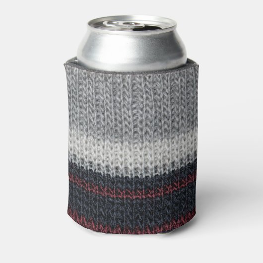 Strickwolle: rote, weiße Streifen. Dosenkühler (Kanne Rückseite)
