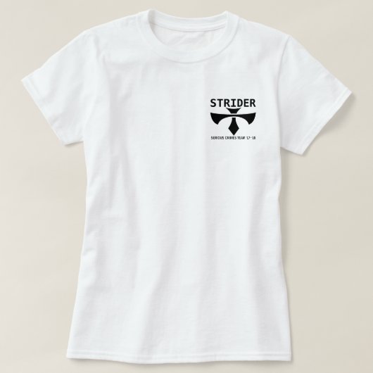 Strider Sicherheits-ernste Verbrechen-Internierte T-Shirt (Design vorne)