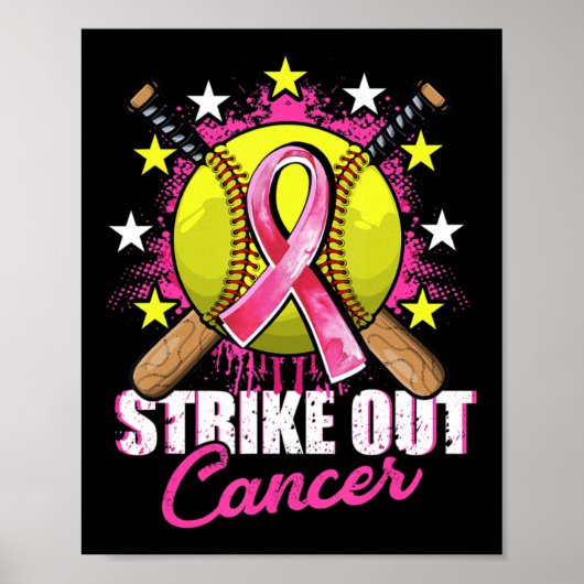 Strike Out Breast Cancer Awareness Day Pink Ribbon Poster (Vorne)