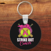 Strike Out Breast Cancer Awareness Softll Pink Rib Schlüsselanhänger (Vorderseite)