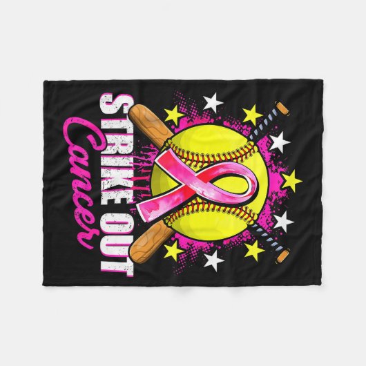 Strike Out Breast Cancer Warrior Softball Nk Ribbo Fleecedecke (Vorderseite (Horizontal))