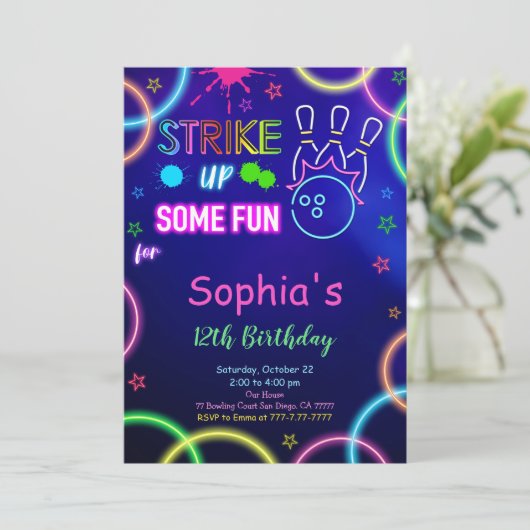 STRIKE UP Bowling Einladung (Stehend Vorderseite)