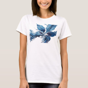 Strikender blauer abstrakter Blätter-Mode-Druck T-Shirt