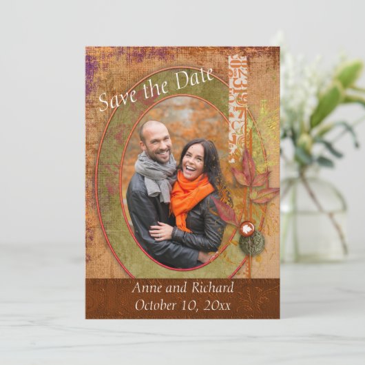Strikendes Foto der Hochzeit im Herbst Save the Da Save The Date (Stehend Vorderseite)