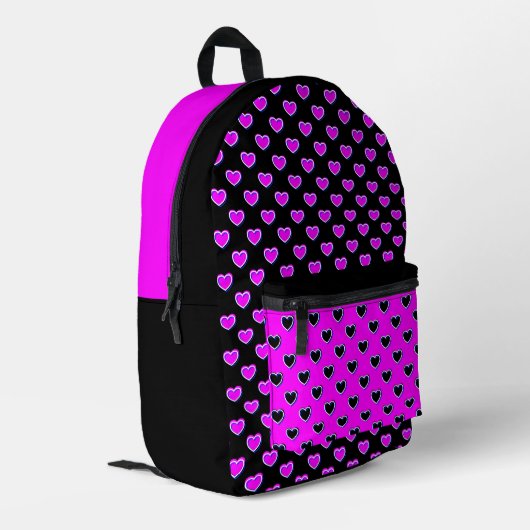 Striking Black Pink Herzen Bedruckter Rucksack (Rückseitige Ecke links)