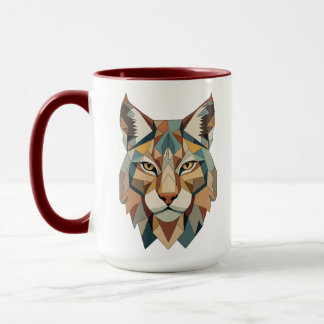 Striking Colorful Geometric Lynx Face Tasse