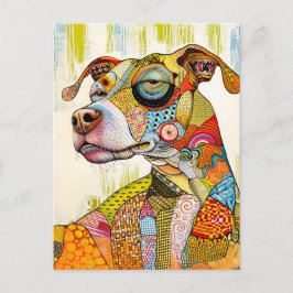 striking dog portrait with bright colors and bold postkarte