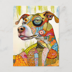 striking dog portrait with bright colors and bold  postkarte