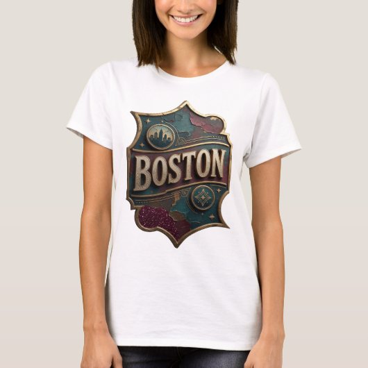 Striking Gold BOSTON Text Design T-Shirt (Vorderseite)