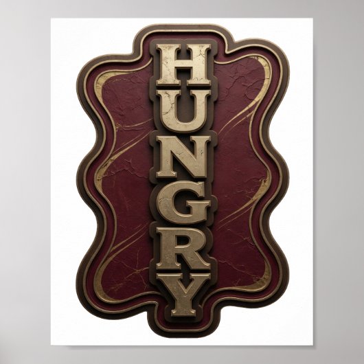 Striking Gold HUNGRY 3D-Textkunst Poster (Vorne)