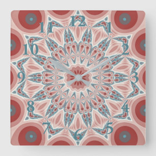 Striking Modern Kaleidoscope Mandala Fractal Art Quadratische Wanduhr