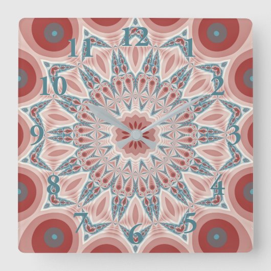 Striking Modern Kaleidoscope Mandala Fractal Art Quadratische Wanduhr (Vorderseite)