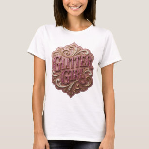 Striking Pink GLITTER GIRL Zitat-Design T-Shirt